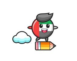 uae flag badge mascot illustration riding on a giant pencil vector