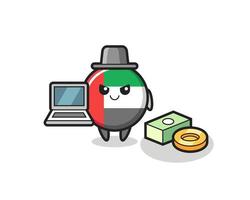 ilustración de la mascota de la insignia de la bandera de los emiratos árabes unidos como hacker vector