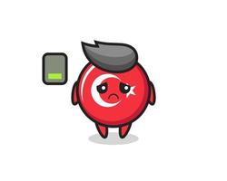 turkey flag badge mascot character doing a tired gesture vector