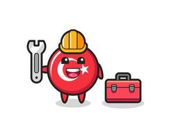 Mascot cartoon of turkey flag badge as a mechanic vector