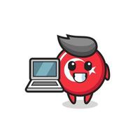 Mascot Illustration of turkey flag badge with a laptop vector