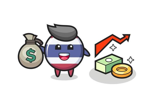 thailand flag badge illustration cartoon holding money sack