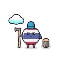 personaje de dibujos animados de la insignia de la bandera de Tailandia como leñador vector