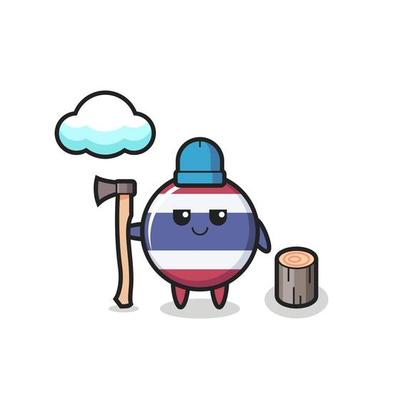 Character cartoon of thailand flag badge as a woodcutter