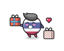 thailand flag badge mascot cartoon giving the gift vector