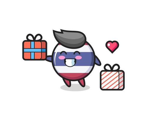 thailand flag badge mascot cartoon giving the gift