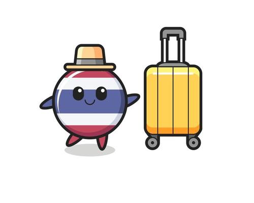 thailand flag badge cartoon illustration with luggage on vacation