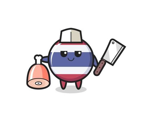 Illustration of thailand flag badge character as a butcher