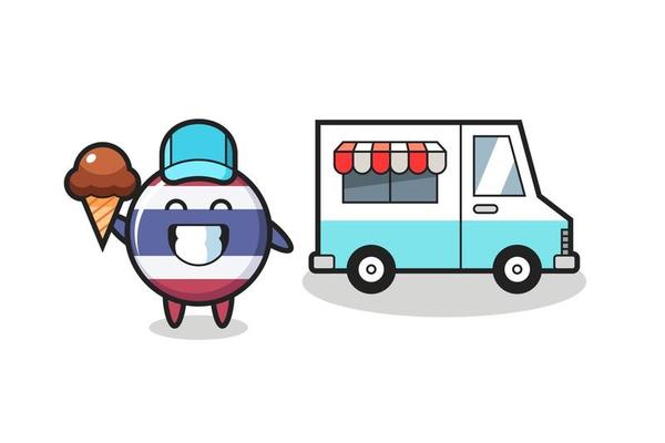 Mascot cartoon of thailand flag badge with ice cream truck