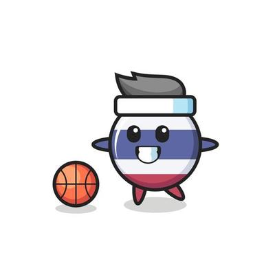 Illustration of thailand flag badge cartoon is playing basketball