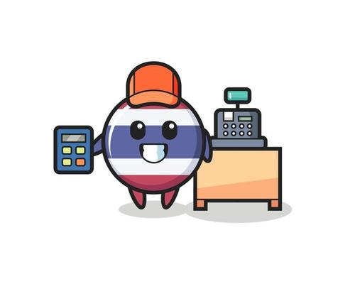 Illustration of thailand flag badge character as a cashier