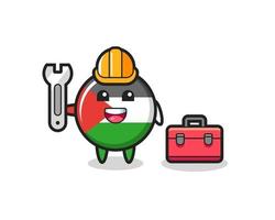 Mascot cartoon of palestine flag badge as a mechanic vector