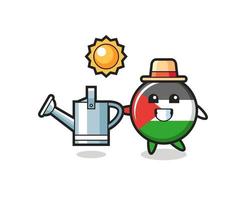 Cartoon character of palestine flag badge holding watering can vector