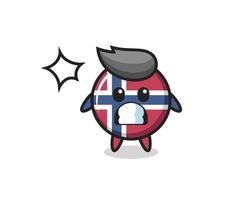 norway flag badge character cartoon with shocked gesture vector