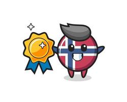 ilustración de la mascota de la insignia de la bandera de noruega sosteniendo una insignia dorada vector