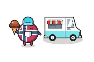 Mascot cartoon of norway flag badge with ice cream truck vector