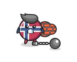 mascota de carácter de la insignia de la bandera de noruega como prisionero vector