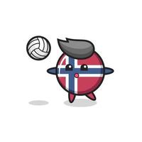 Character cartoon of norway flag badge is playing volleyball vector