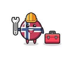 Mascot cartoon of norway flag badge as a mechanic vector