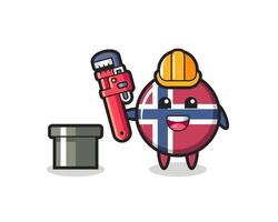 Ilustración de personaje de la insignia de la bandera de Noruega como fontanero vector