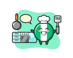 nigeria flag badge character illustration as a chef is cooking vector