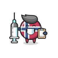 Ilustración de la mascota de la insignia de la bandera de Noruega como médico vector