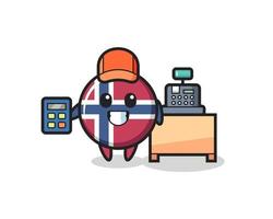 Illustration of norway flag badge character as a cashier vector