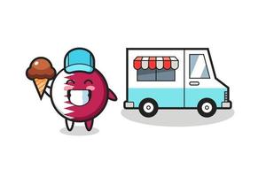 Mascot cartoon of qatar flag badge with ice cream truck vector