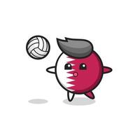 Character cartoon of qatar flag badge is playing volleyball vector