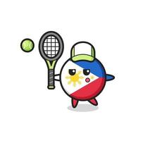 Cartoon character of philippines flag badge as a tennis player vector