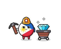 Ilustración de personaje de la insignia de la bandera de Filipinas como minero vector