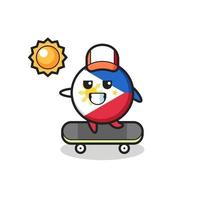 philippines flag badge character illustration ride a skateboard vector