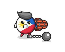 mascota de carácter de la insignia de la bandera de Filipinas como prisionero vector