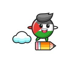 palestine flag badge mascot illustration riding on a giant pencil vector