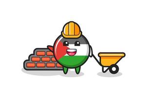 Cartoon character of palestine flag badge as a builder vector