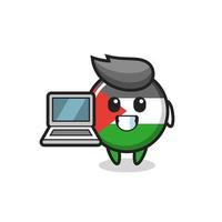 Mascot Illustration of palestine flag badge with a laptop vector