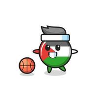 Ilustración de dibujos animados de la insignia de la bandera de Palestina está jugando baloncesto vector
