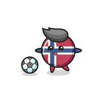 ilustración de dibujos animados de la insignia de la bandera de noruega está jugando al fútbol vector