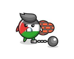 mascota de carácter de la insignia de la bandera de Palestina como prisionero vector