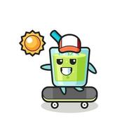 ilustración de personaje de jugo de melón andar en patineta vector