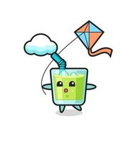 melon juice mascot illustration is playing kite vector