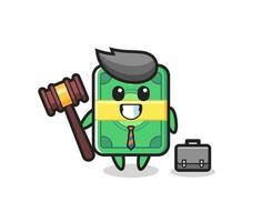 Ilustración de la mascota del dinero como abogado. vector