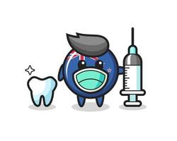 personaje mascota de la insignia de la bandera de nueva zelanda como dentista vector