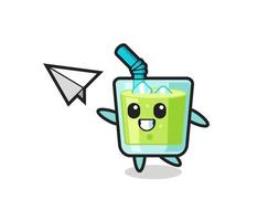 melon juice cartoon character throwing paper airplane vector