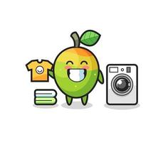 Mascot cartoon of mango with washing machine vector