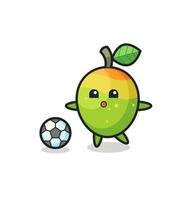 Illustration of mango cartoon is playing soccer vector