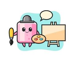 Illustration of marshmallow mascot as a painter vector