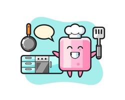 marshmallow character illustration as a chef is cooking vector