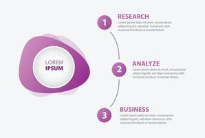 Círculo de banner de infografía con proceso de 3 pasos a la derecha con morado vector