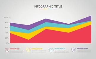 Infografía de gráfico de área con estilo moderno y color con 4 pasos. vector